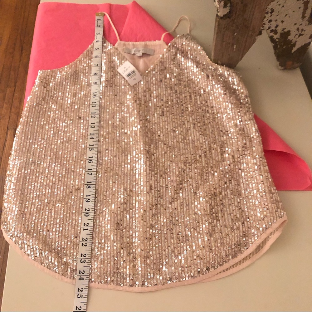 NWT. Ann Taylor LOFT Silver Sequin Baby Pink Camisole Tank Top. XS - Picture 6 of 12